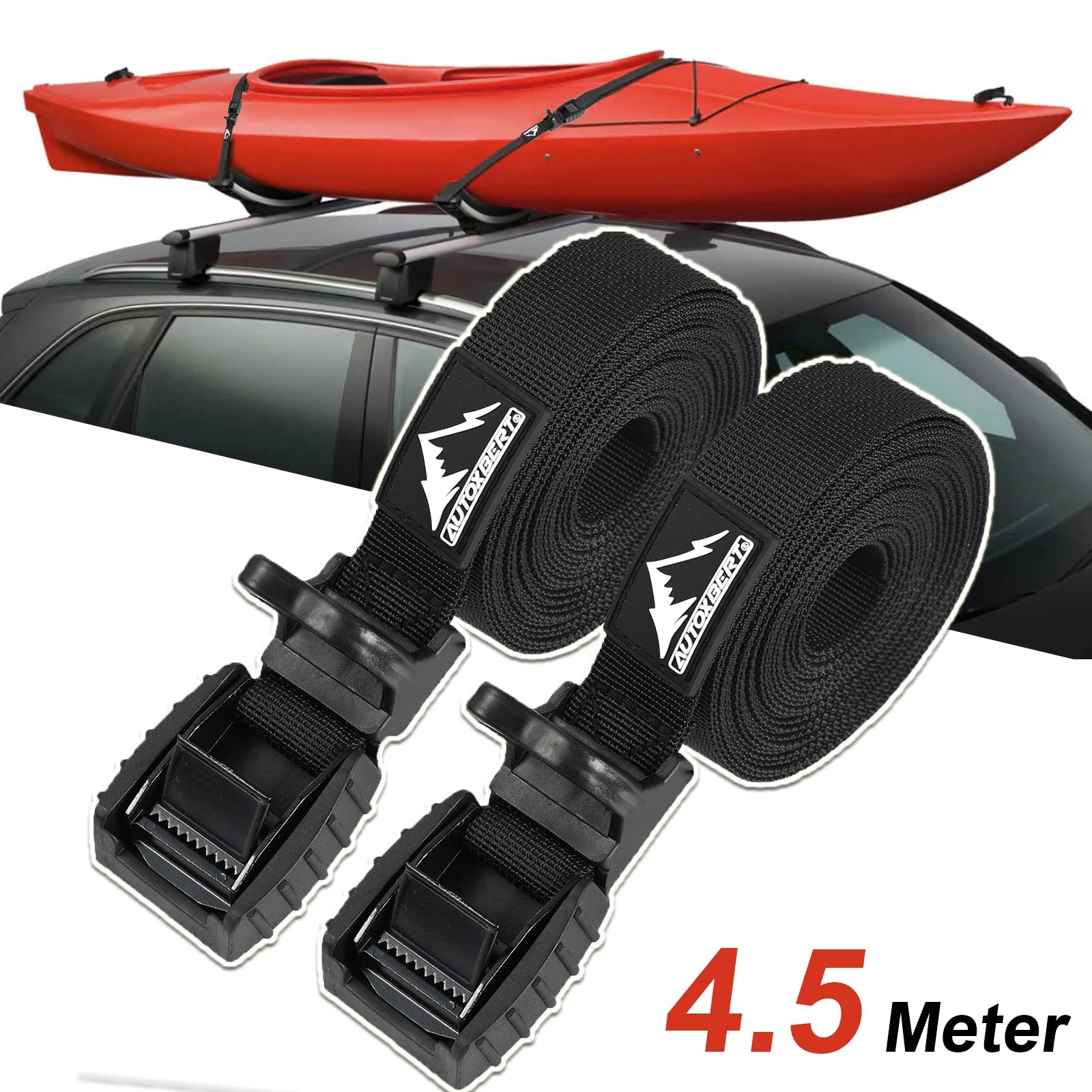 2X 4.5M Car Scratch Resistant Tie Down Straps For Surf SUP Kayak Canoe Motorcycle Cargo Luggage Travel Carrier Ratchet Non-Slip