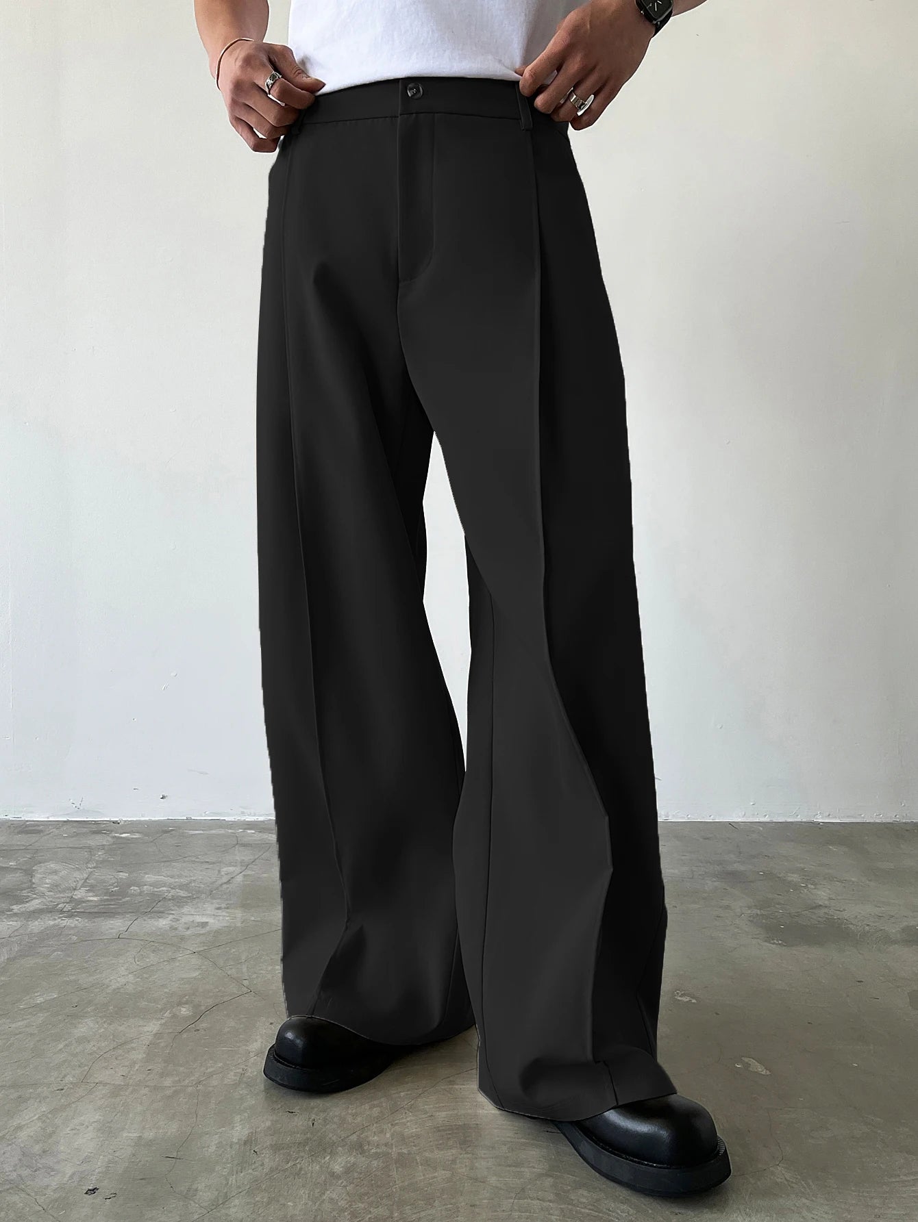 Men's High Waist Wide Leg Suit Pants Casual Loose Straight Leg Dress Pants Formal Business Streetwear Black Trousers S-2XL 1 Pie
