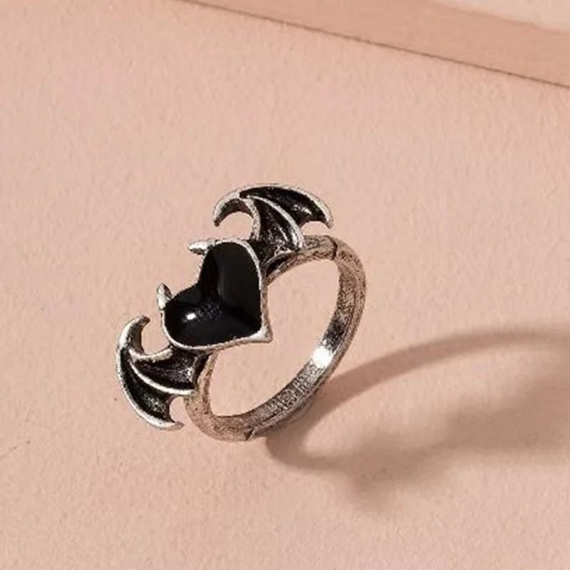 Korean Style Angel Wings Ring Adjustable Rhinestone Finger Rings For Women Silver Color Female Party Birthday Jewelry Gift