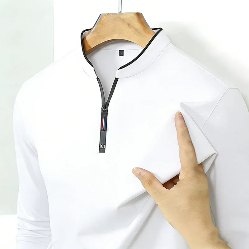 Fashion Men's Stand Collar Half Zip Long Sleeve Shirt Comfortable Casual Top Versatile Daily Wear Slim Fit Pullove
