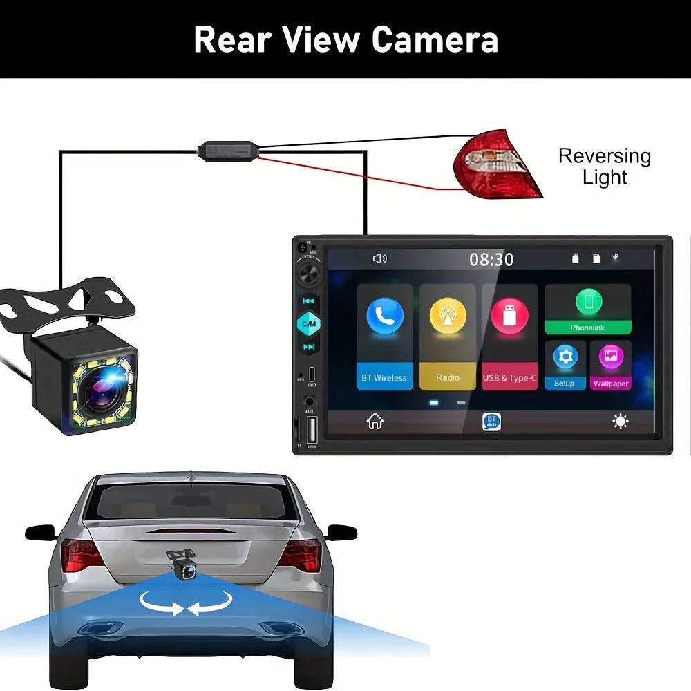 [17.78 cm Support Type-C Car MP5 Player] Double Din Car Stereo Player | with Wireless FM, Type-C/Usb/Tf/Aux Input