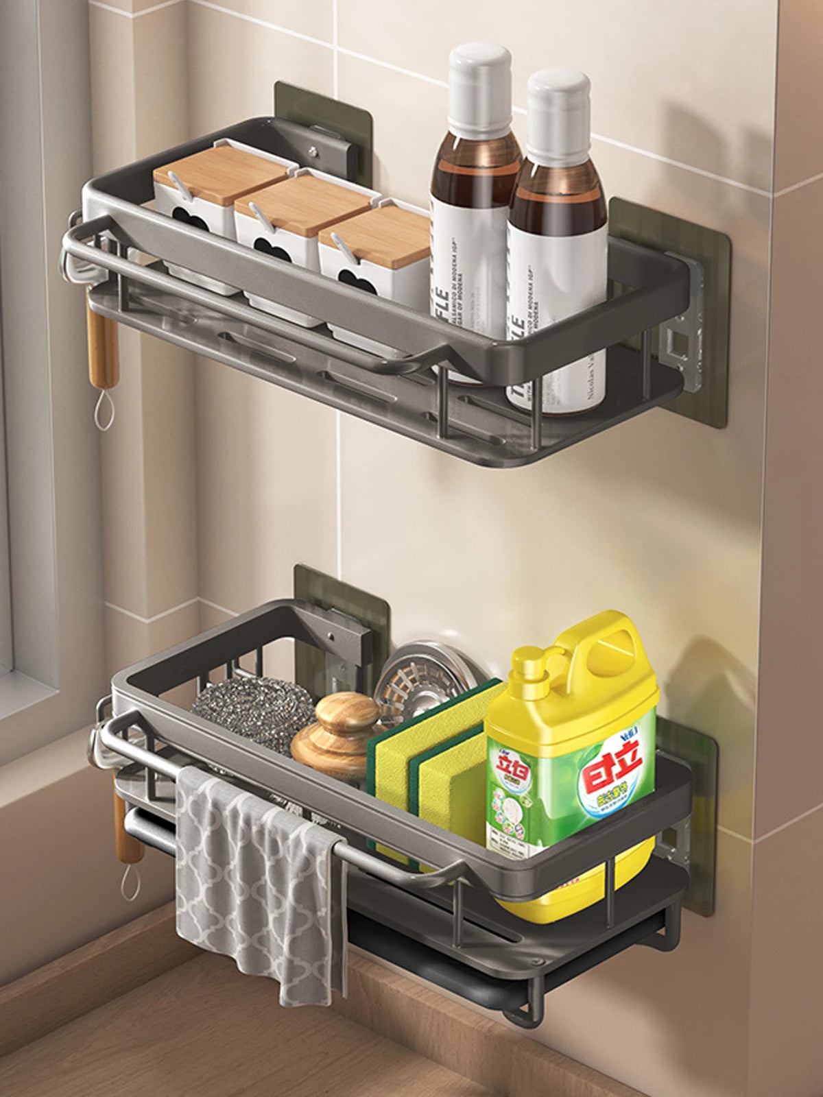 Wall Mount Kitchen Sponge Holder Sink Drain Rack Soap Drainer Towel Rack Shelf Organizer bathroom Storage Accessories