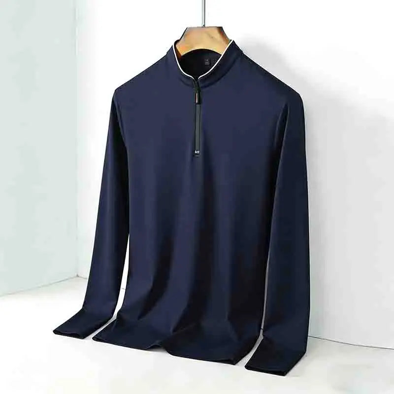 Fashion Men's Stand Collar Half Zip Long Sleeve Shirt Comfortable Casual Top Versatile Daily Wear Slim Fit Pullove