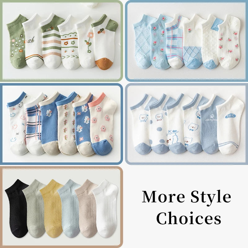 6 Pairs of Women Is Summer Thin Short Socks Sweet Cute Breathable Mesh Comfortable and Small Floral Fragments