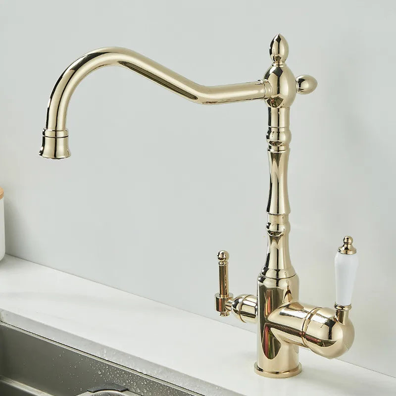 Antique Waterfilter Tap Kitchen Faucet Gold Mixer Drinking Kitchen Purify Faucet Kitchen Sink Tap Water Tap Crane For Kitchen