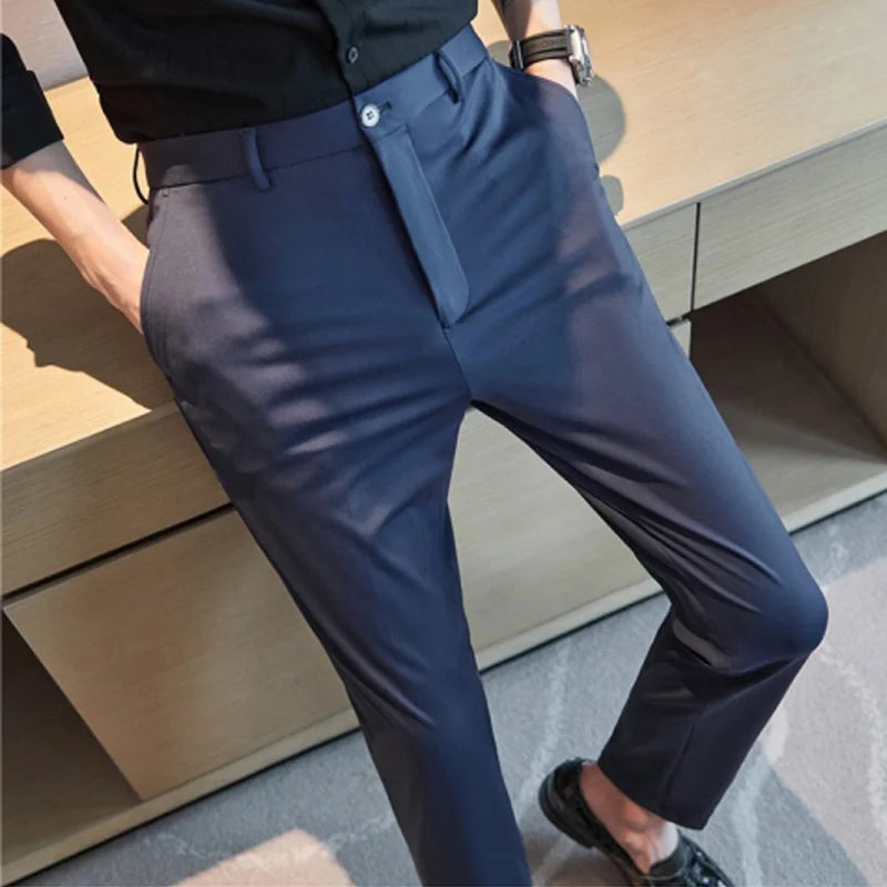 29-42 Men's Summer Pants Thin Straight Stretch Casual Pants with No Trace No Ironing Fabric Silky and Cool Feeling