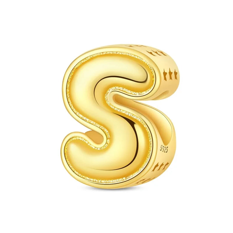 New Hot Sales 925 Sterling Silver 26 Golden Letters Charms Bead Fit Original Bracelet DIY Women Birthday Jewelry Gifts