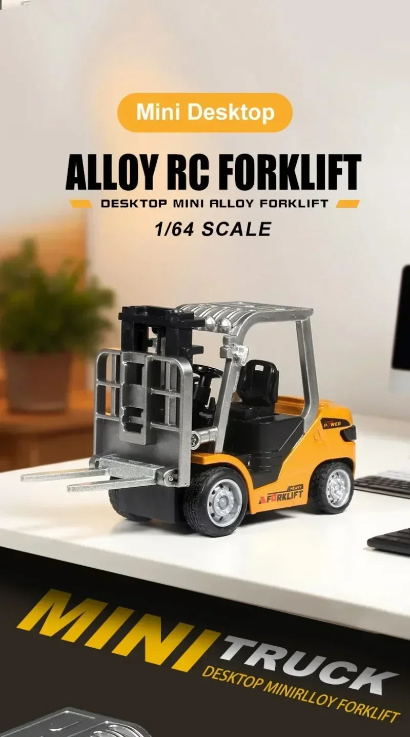 1:64 RC Mini Alloy Car Forklift with Trailer Excavator Desktop Game 2.4G Remote Control Engineering Lift Truck Child's Toy Gifts