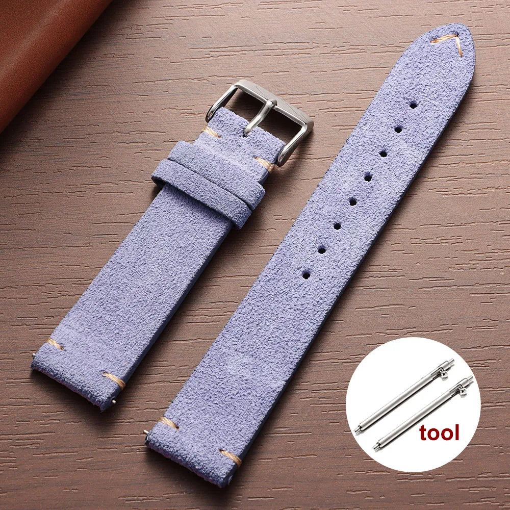Wristband Soft Suede Leather Straps 14/16/18/20/22mm Vintage Red Watchband Quick Release Calfskin Bracelet Men Women Accessories