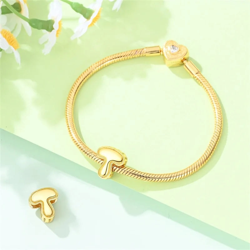 New Hot Sales 925 Sterling Silver 26 Golden Letters Charms Bead Fit Original Bracelet DIY Women Birthday Jewelry Gifts
