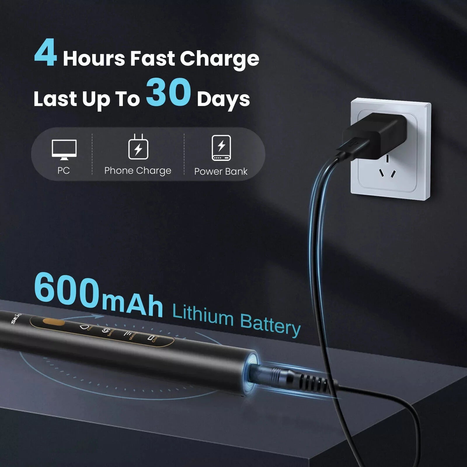 SEJOY Sonic Electric Toothbrush Personal Care Oral Cleaning Appliances IPX7 With 3 Modes Smart Rechargeable Automatic Toothbrush