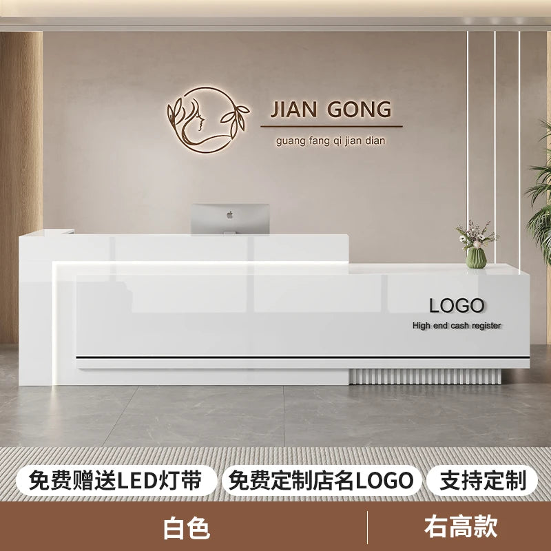 Customized Premium Desk Table Glamour Luxury Simple Elegant Reception Desk Modern Design Recepcion Mostrador Office Furniture