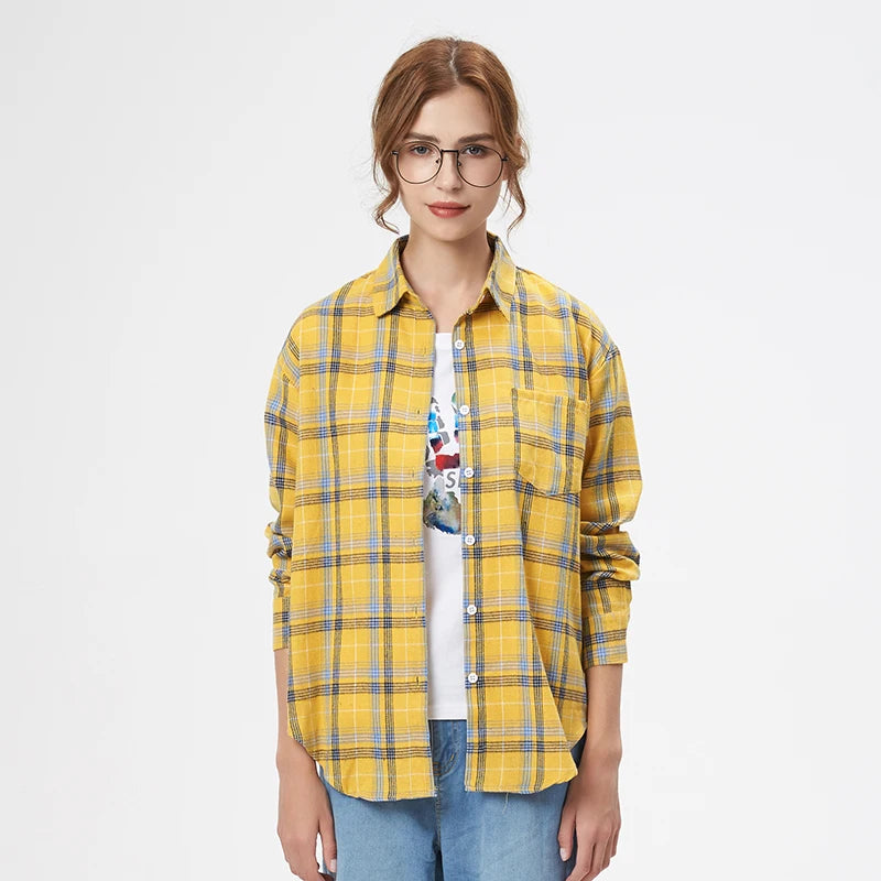 Casual Women's Plaid Shirt 2025 Spring Autumn New Ladies Loose Blouse and Tops Female Long Sleeve Shirts Fresh Checked Clothes