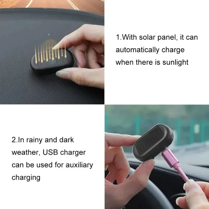 Solar Powered Car Fake Security Light Blue/Red Light Simulated Dummy Alarm LED Fake Security Light Wireless Strobe Signal Alarm