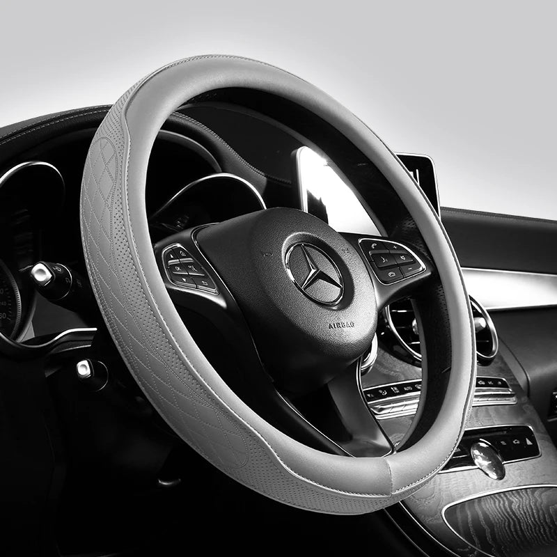 Napa Leather Perforated Patchwork Car Steering Wheel Cover, Non-slip, Breathable, Fits 14.5–15 Inch Steering Wheel Cover