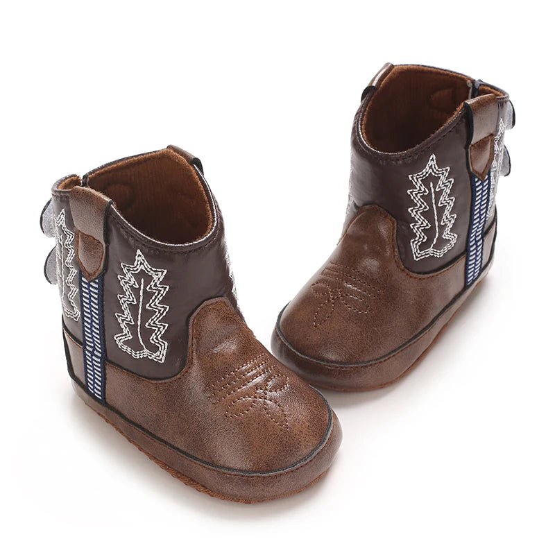 Western Cowboy Princess Baby Boots 0-18M Infant Pre-Walker Shoes Soft Sole Embroidered Footwear for Newborn Girls