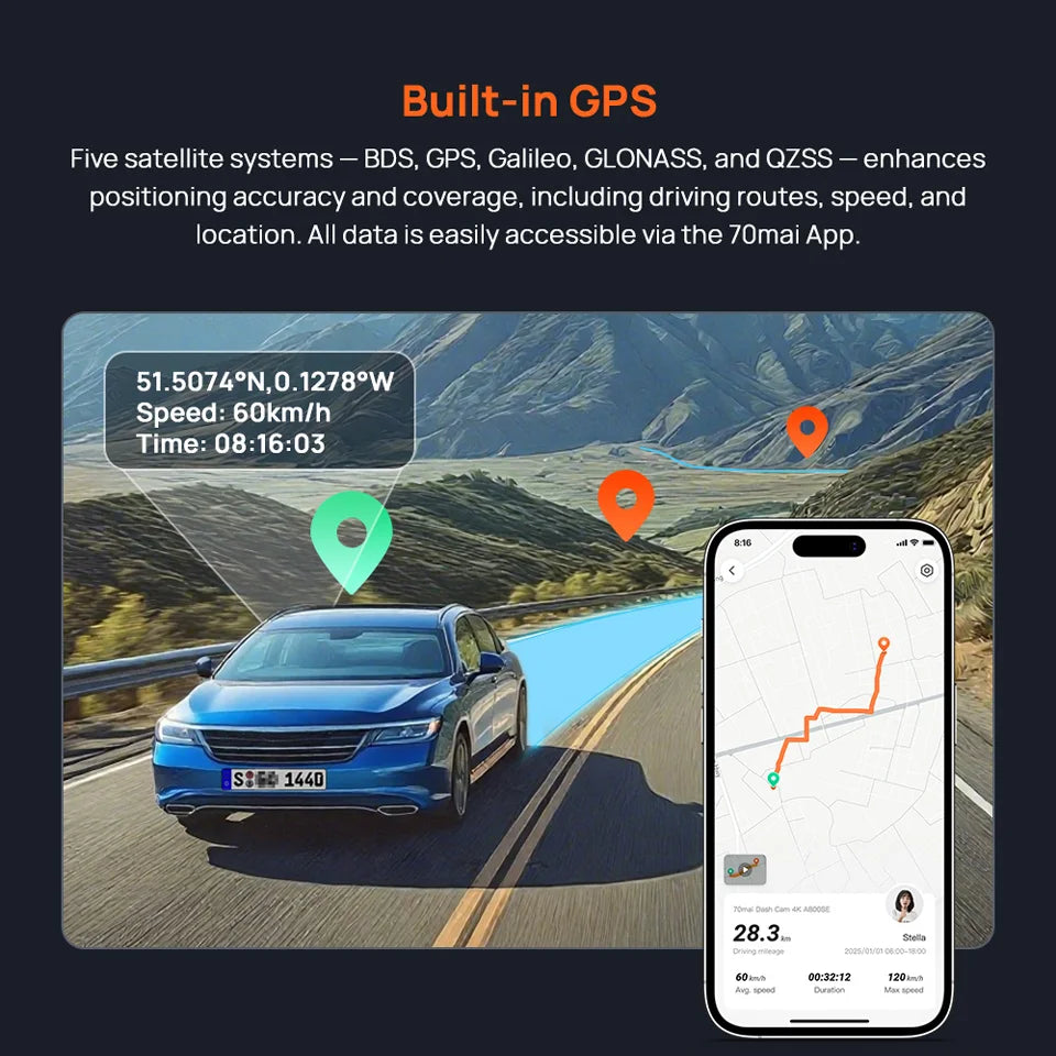 70mai 4K Dash Cam A800SE Upgraded Version of 70mai A800S Voice Control Supercapatior GPS ADAS Car DVR 70mai A800SE UHD Wifi 6