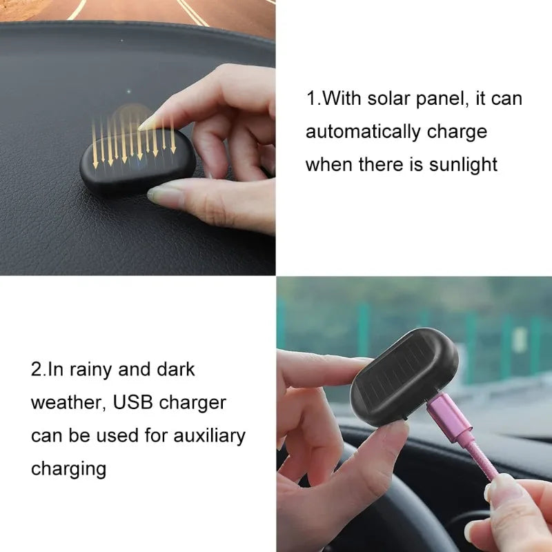 Solar Powered Car Fake Security Light Blue/Red Light Simulated Dummy Alarm LED Fake Security Light Wireless Strobe Signal Alarm
