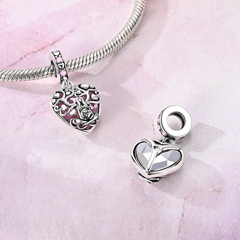 MULA Pink 925 Sterling Silver Charms Pendant Perfume Dreamcatcher Heart Love Beaded Fit Original Bracelet Women DIY Jewelry Gift