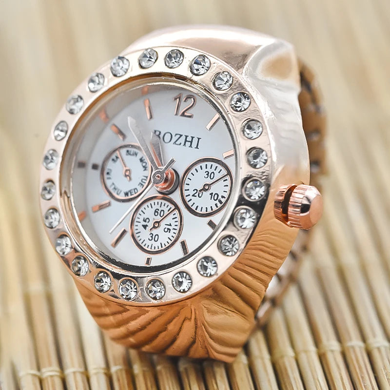 New Hot Sales Creative Diamond Set British Ring Watch Alloy Shell Finger Round Dial Couple Men And Women