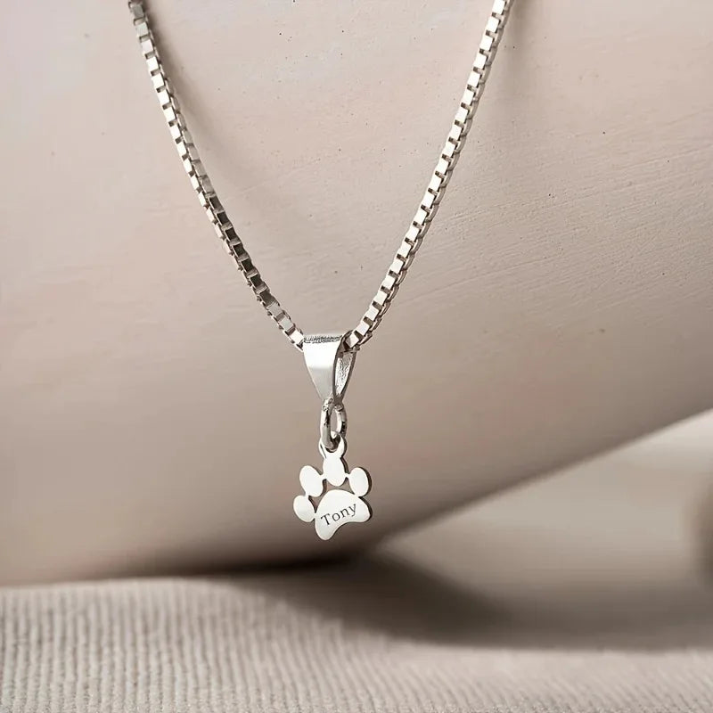 Custom Name Necklace Personalized Paw Necklace Box Chain Stainless Steel Lovely Cat Dog Paw Pet Necklace Jewelry Gifts for Women