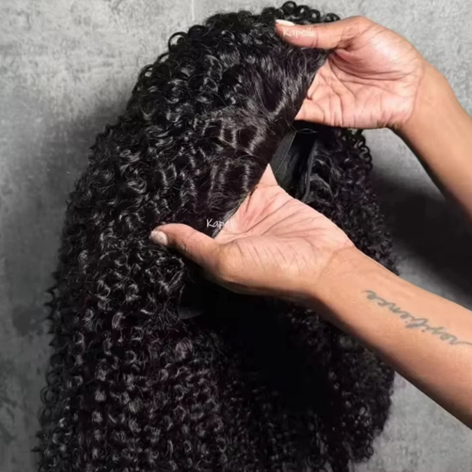 Burmese Curly Human Hair 3 IN 1 Half Wigs Glueless Wig Human Hair For Women Half Wig Drawstring Headband Wig Brazilian Hair