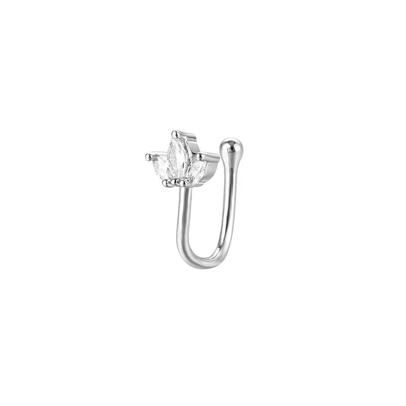 Women Fake Piercing Accessory Pack 1 or 3 Pieces, 316L Surgical Steel C-Shape Clip On Septum Rings & Ear Cuffs
