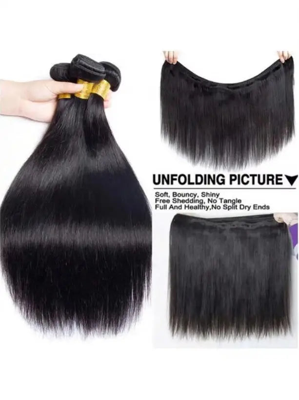 40 42 Inch Long Straight Human Hair Bundles Natural Brazilian Virgin Hair 1/3/4 Bundles Hair Extensions Double Weft Wet And Wavy
