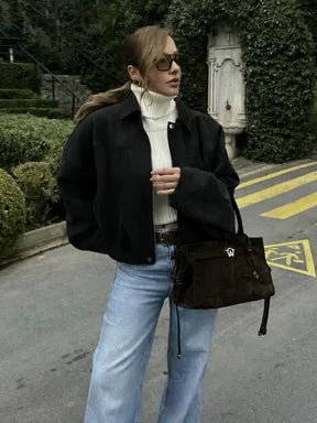 2026 Women's Fashion Loose Drop Shoulder Zip-Up Cargo Jacket Casual Top