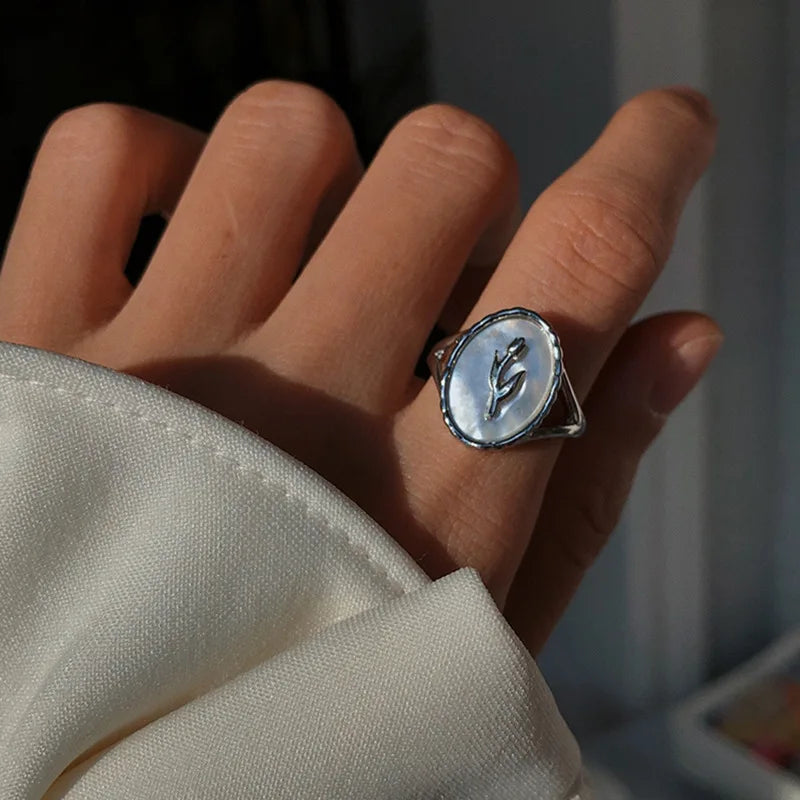925 Sterling Silver Metal Flower Shell Geometric Rings For Women French Retro Romantic Open Thai