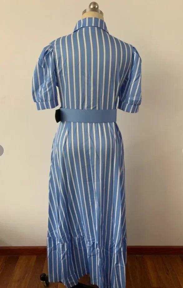 High Waist Temperament Solid Color Mid Length Skirt robe Slim Fit Bubble Sleeve Dress With Belt Robe 2024 Spring Womem Clothing