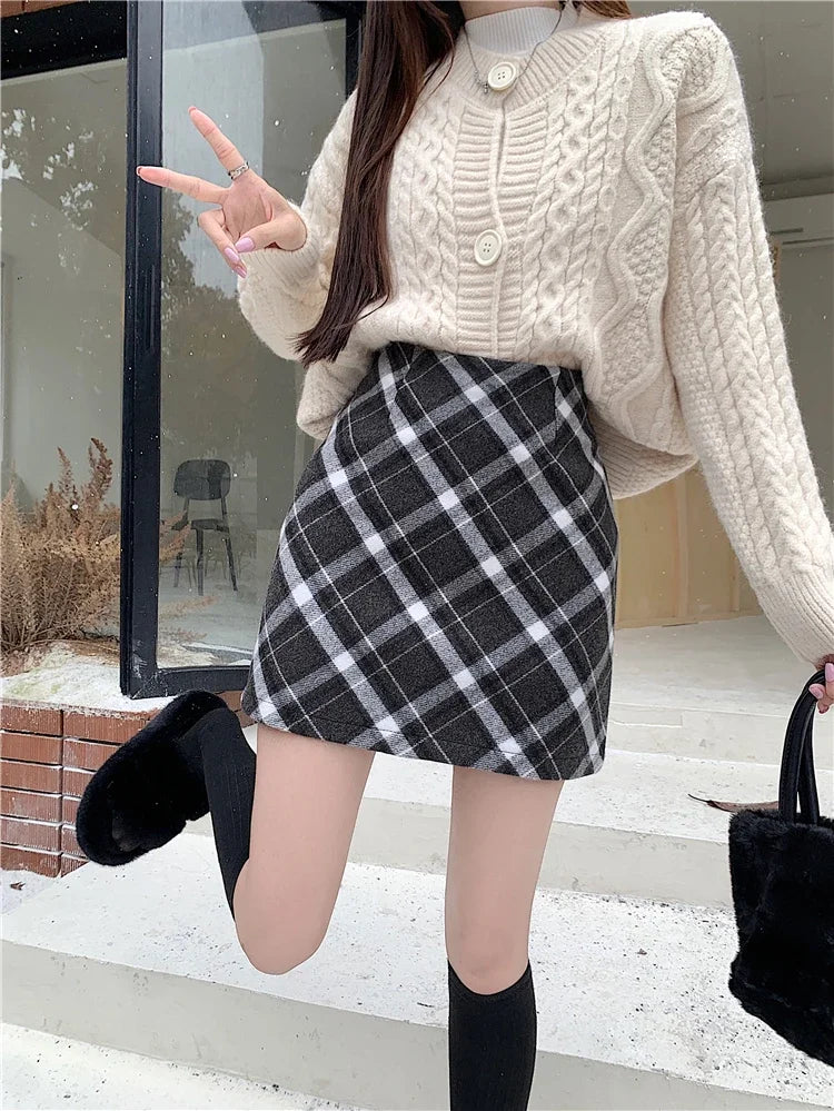 ITOOLIN Womem Vintage Plaid Tweed A-line Skirt Casual High Waist Mini Skirt Women Preppy Style Bodycon Skirts Spring Summer 2026