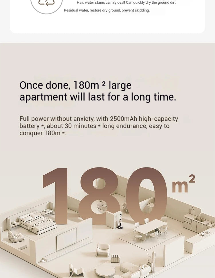 Xiaomi Mijia Cordless Wash Vacuum 2C, Electrolytic Water Sterilization, Anti-Tangle Brush for Pet Hair,Maternal-Infant Certified