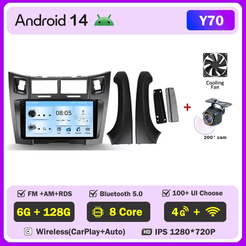 Car Radio Android 16 For Toyota Yaris 2 XP90 2005 - 2012 Auto Multimedia Stereo Dash Cam Screen GPS Head Unit Navigation DVD BT