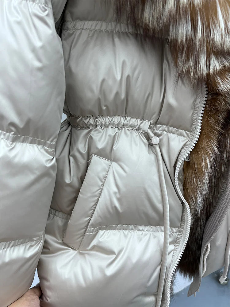 Winter Real Fox Fur Collar Hooded Thick Goose Down Jacket Natural Coat Women Female Outwear Luxury Warm Russia Puffer Jackets