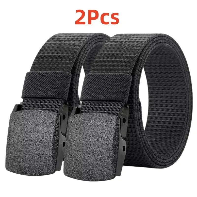 2Pcs Men Nylon Tactical Canvas Belt with Auto Buckle, Multifunctional Outdoor Hunting Waist Strap