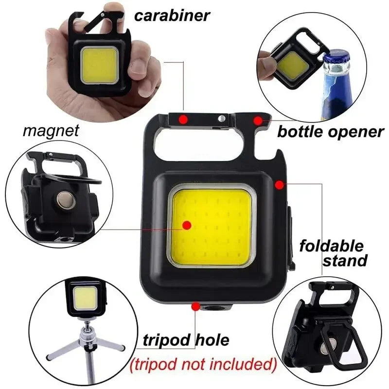Super Bright 1500LM Work Light COB 500mah LED Flashlight Pocket Keychain USB Rechargeable Waterproof For Outdoor Camping