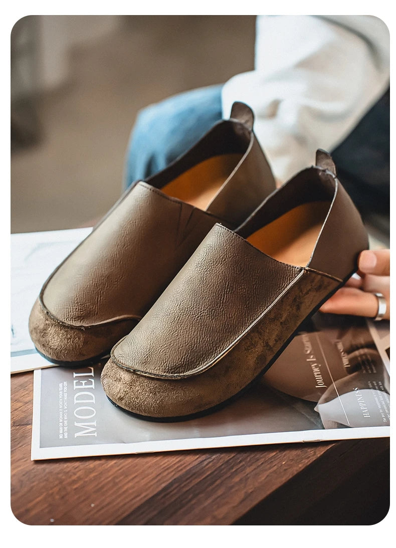 Man Loafers Outdoor Walking Fashion Mens Casual Shoes Soft Leather Comfort Half Slippers Breathable Lazy Driving Shoes Moccasins