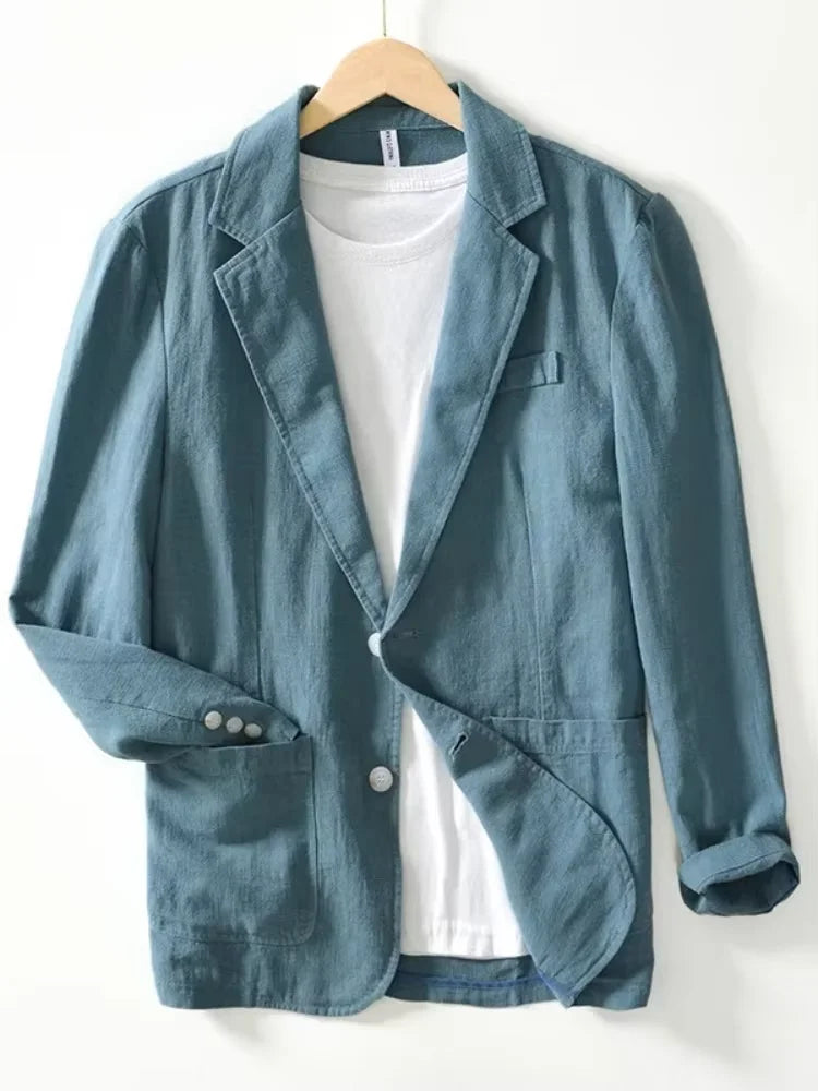 100% Cotton Breathable Men's Blazer Suit Jacket For Men Black Coat For Summer Business Lightweight Male Clothes 2024