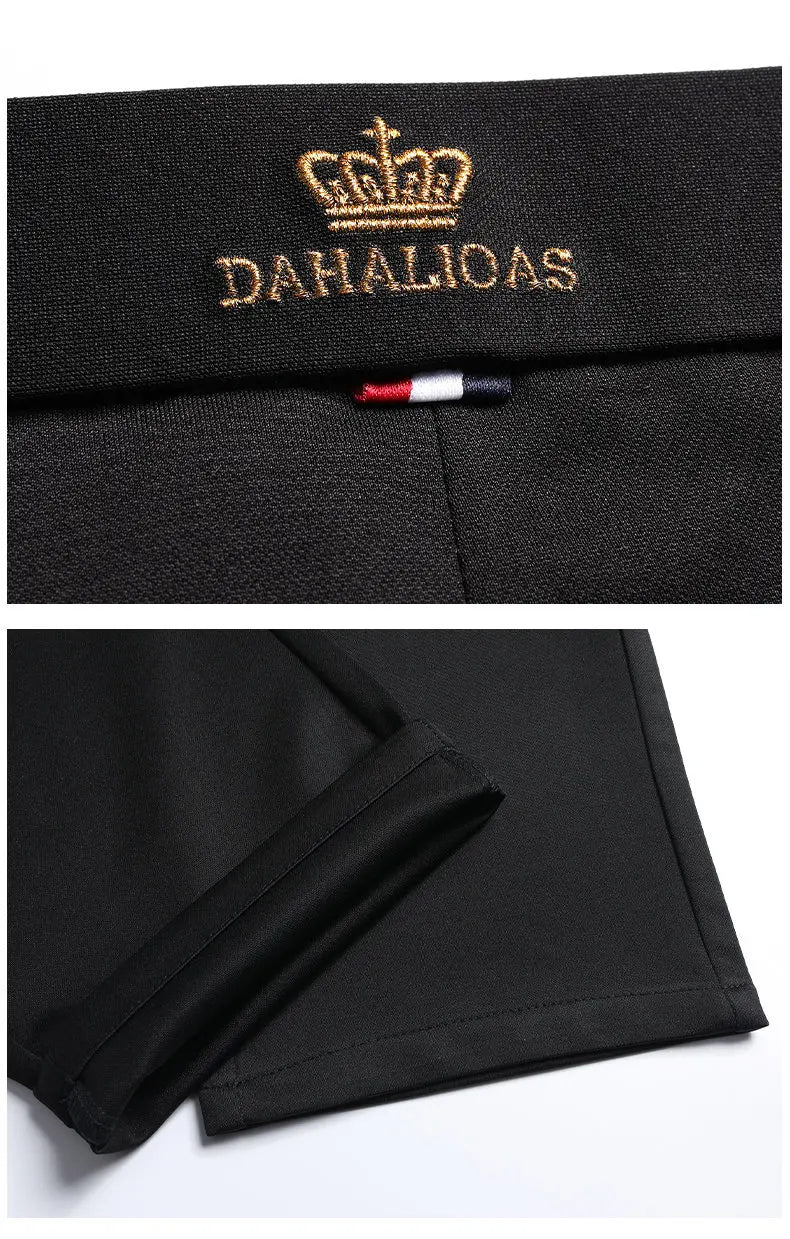 High-stretch fabric men's business trousers suitable for all seasons, featuring an elastic waistband and classic office/work for