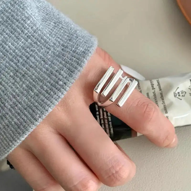 925 Sterling Silver Metal Flower Shell Geometric Rings For Women French Retro Romantic Open Thai