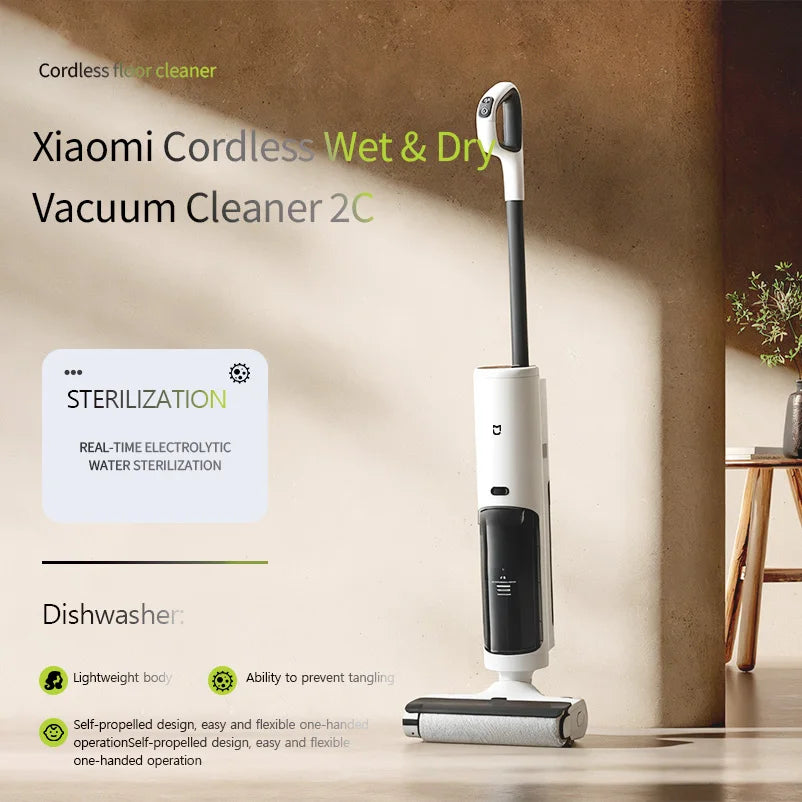 Xiaomi Mijia Cordless Wash Vacuum 2C, Electrolytic Water Sterilization, Anti-Tangle Brush for Pet Hair,Maternal-Infant Certified