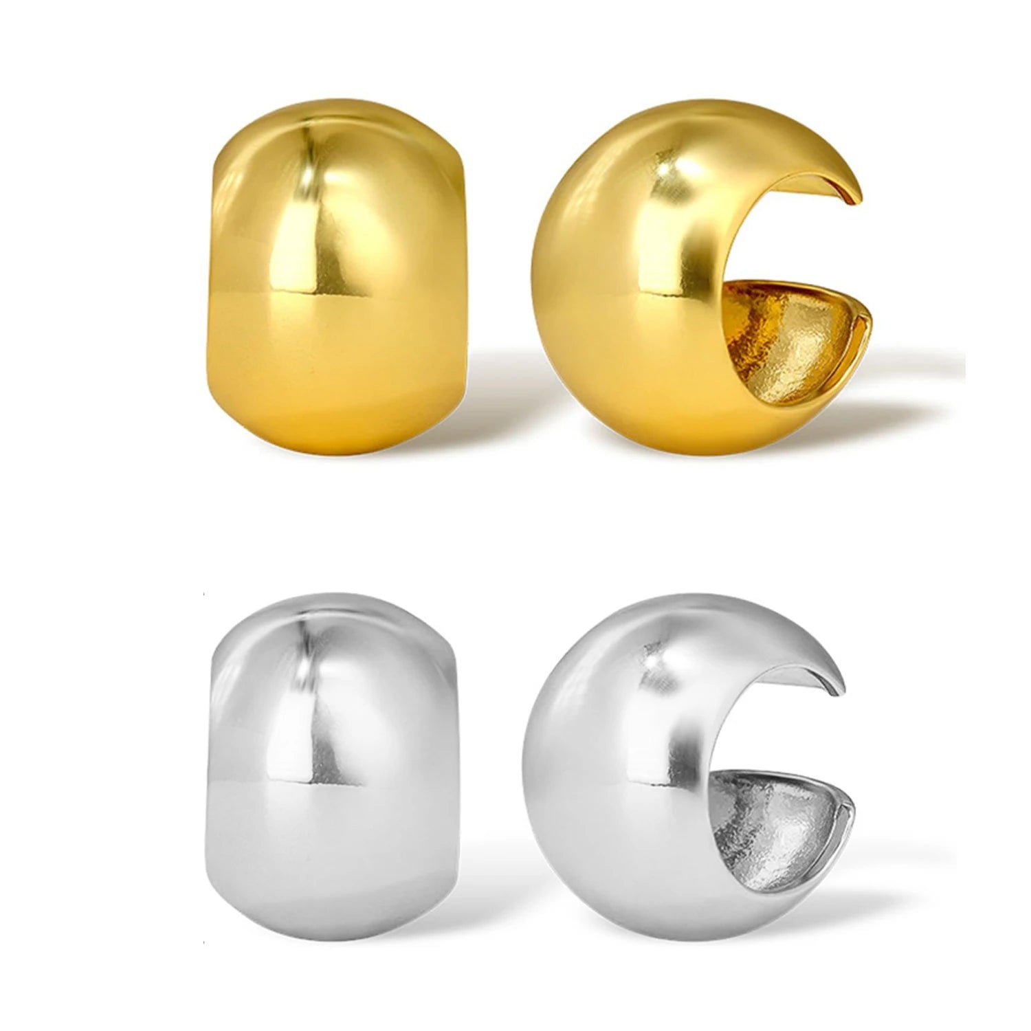 Smooth C-shaped No Piercing Ear Clips for Women Chunky Solid Metallic Earclip Earrings Fake Cartilage Cuff Earrings Punk Jewelry