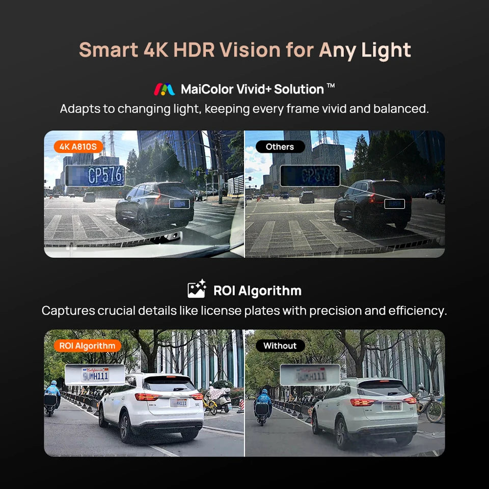 70mai Dash Cam 4K A810S HDR IMX678 Supercapacitor 4G LTE Remote Control Wi-Fi 6 Voice Control GPS ADAS Car Camera 70mai A810S