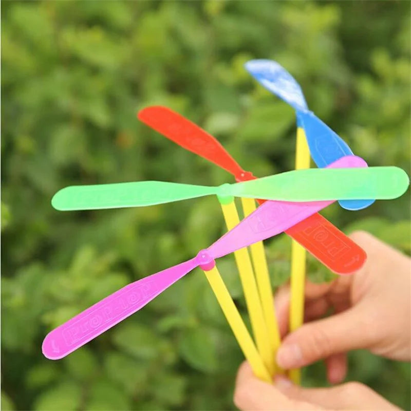 Children's Outdoor Traditional Classic Nostalgic Toys Plastic Bamboo Dragonfly Shape Hand-push Flying Propeller Kids Toy Gift