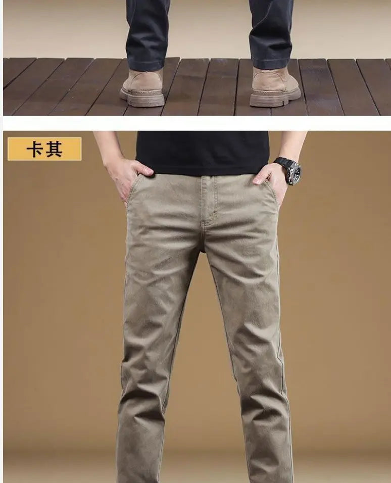 2026 Summer Thin Cotton Men's Casual Pants Trendy Versatile Elastic Light Business Trousers Work Formal Slim Straight Pants