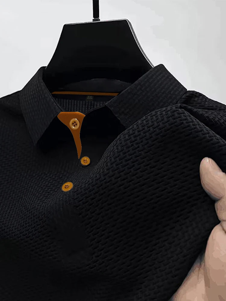 Summer ice silk lapel men's short-sleeved T-shirt men's clothing top