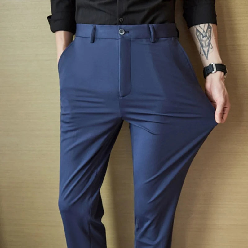 29-42 Men's Summer Pants Thin Straight Stretch Casual Pants with No Trace No Ironing Fabric Silky and Cool Feeling