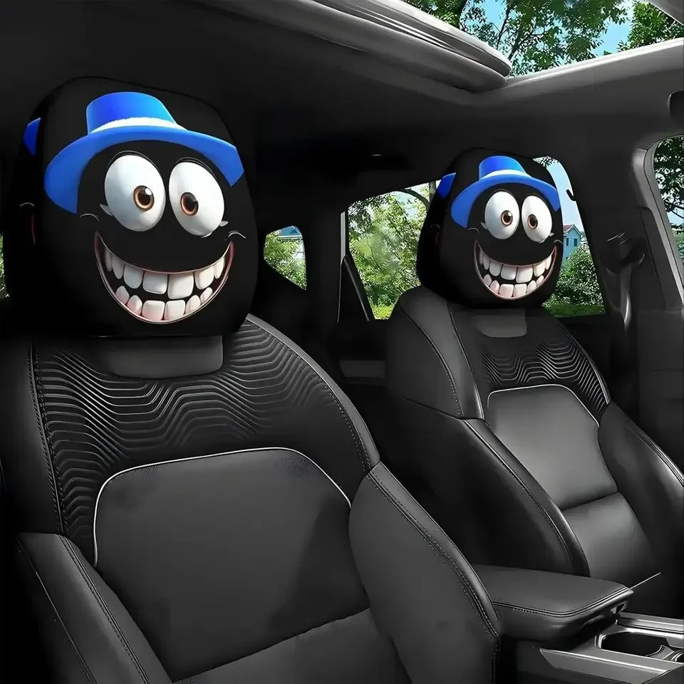KEBIDUMEI 2pcs Smiley Face Printed Pillowcase Seat Headrest Washable Polyester Fabric Decorative Cushion Covers Car Accessories