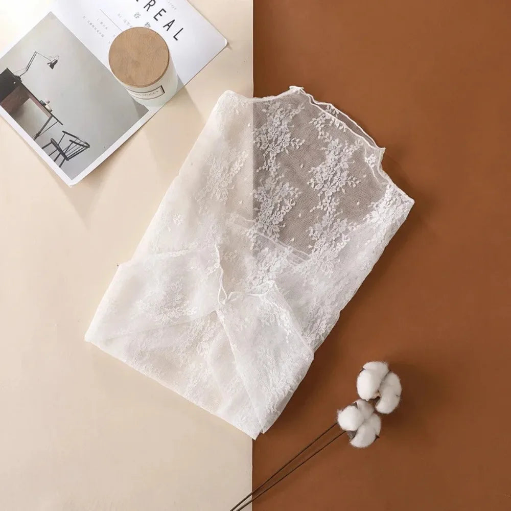 Women's Mesh T-Shirts Long Sleeve Transparent Lace Blouse Sheer See through Top Bottoming Shirt Crop Body Tee